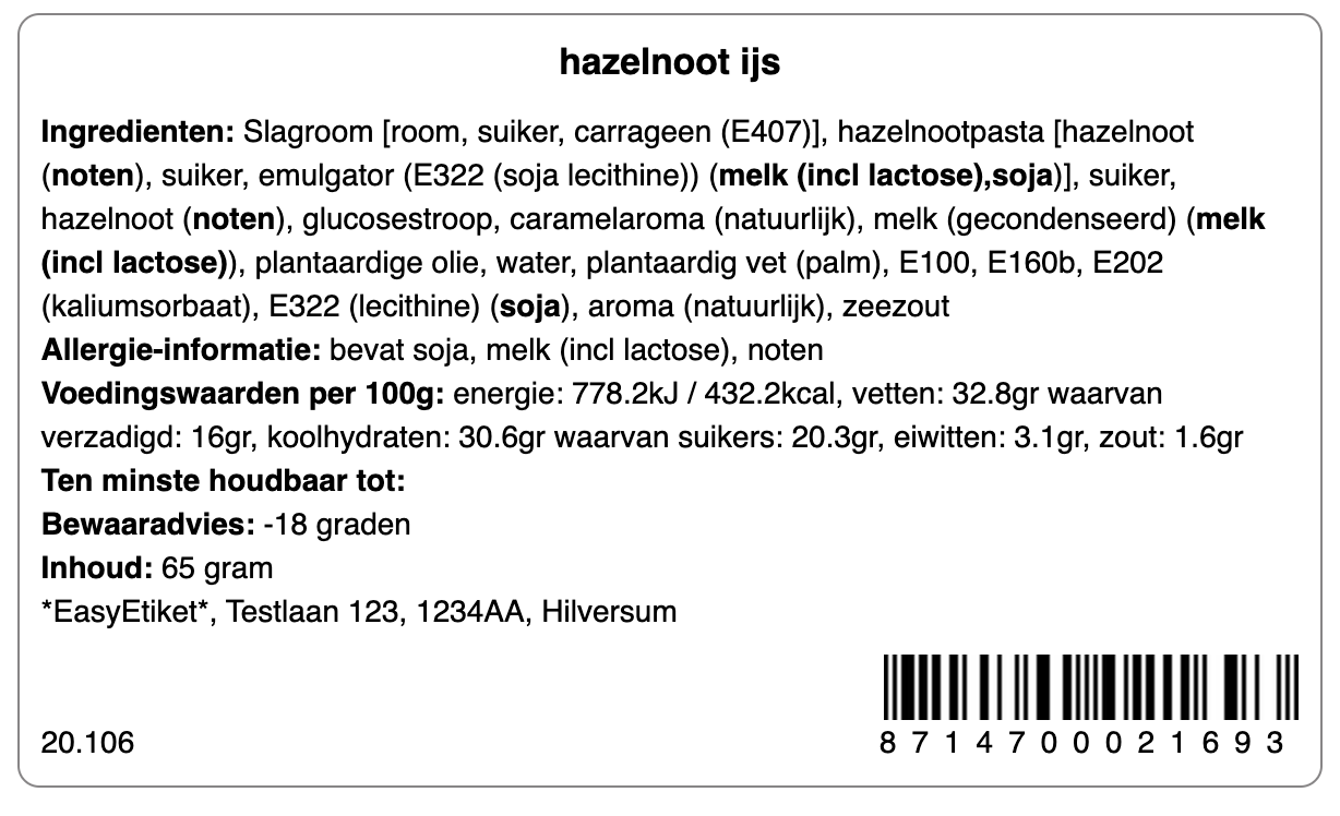 Barcode en lotcode op etiket